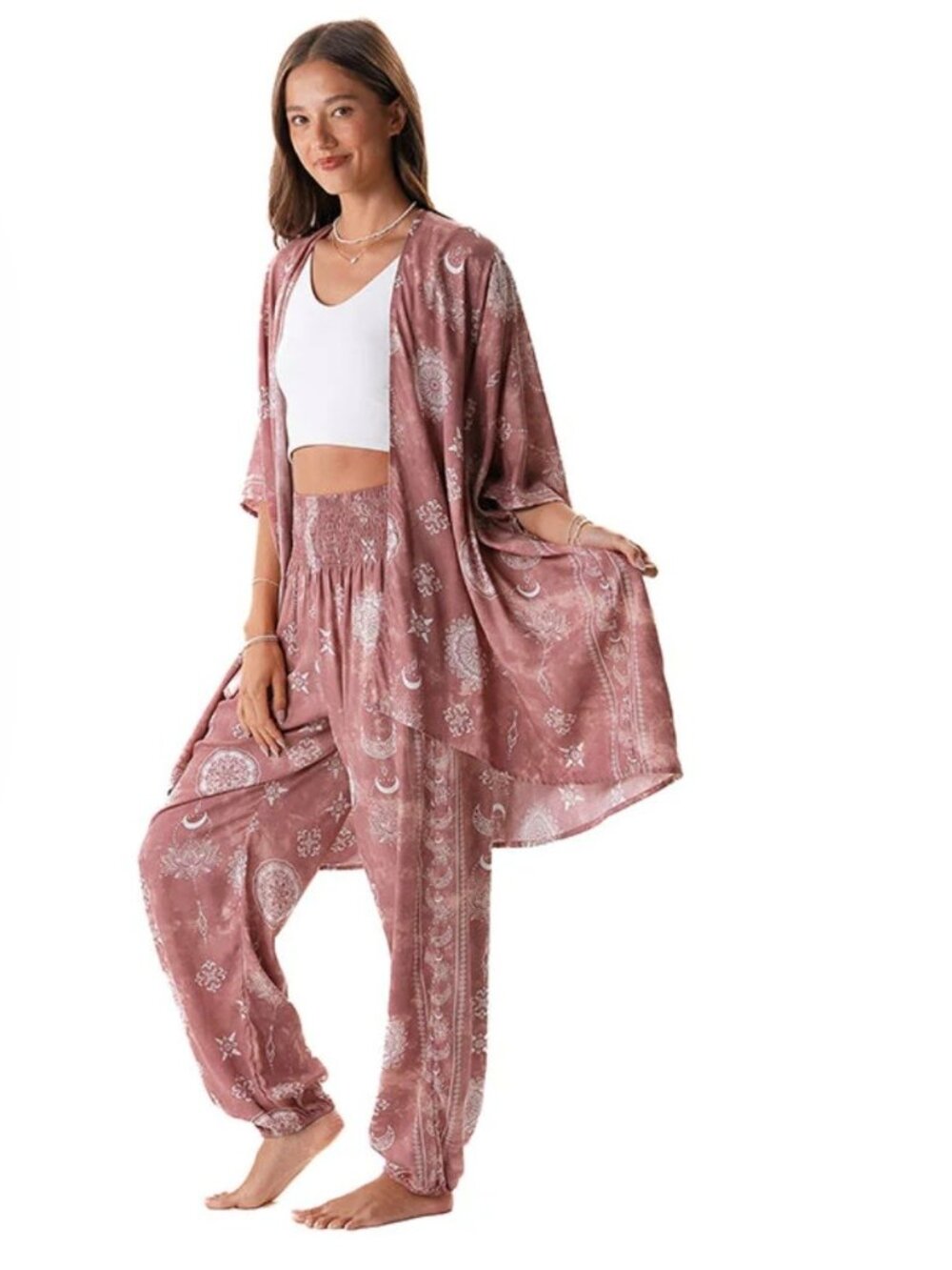 NWOT Lotus and Luna Dusty Rose |Moon Lounge Set sz M - Picture 2 of 5